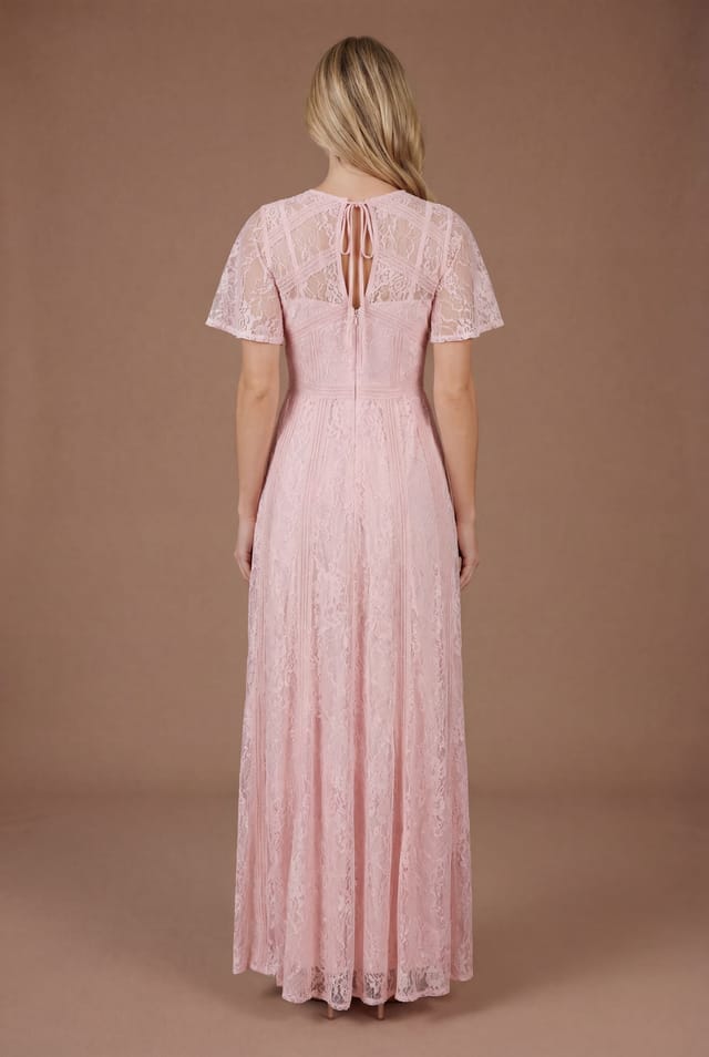 Oasis Oasis Women's Angel Sleeve Lace Bridesmaid Dress in Blush - 3