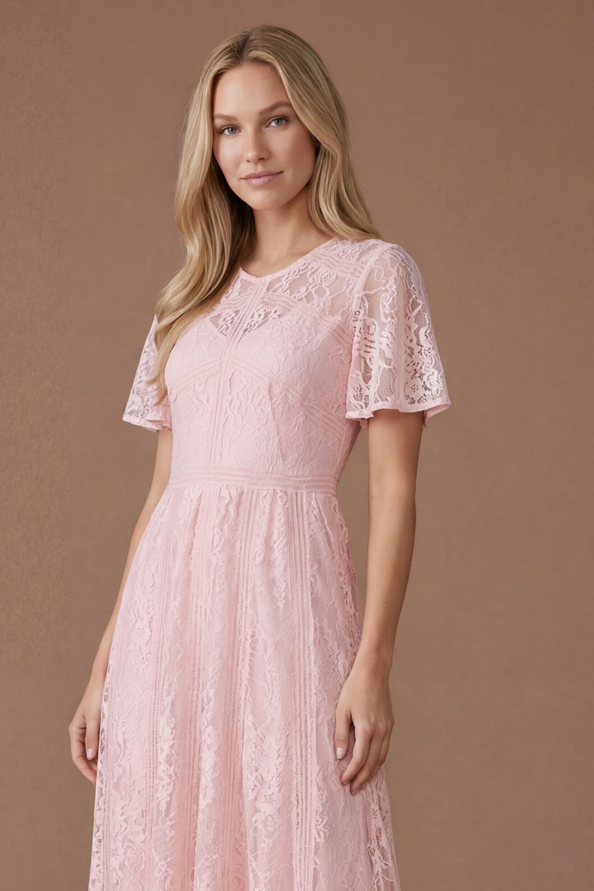 Oasis Oasis Women's Angel Sleeve Lace Bridesmaid Dress in Blush - 4