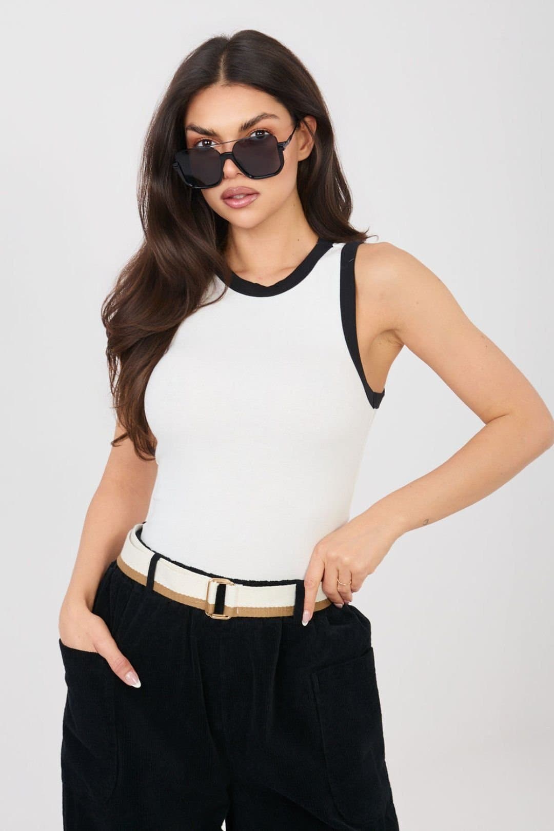 Love Lace Love Lace White Sleeveless Cotton Elastane Top