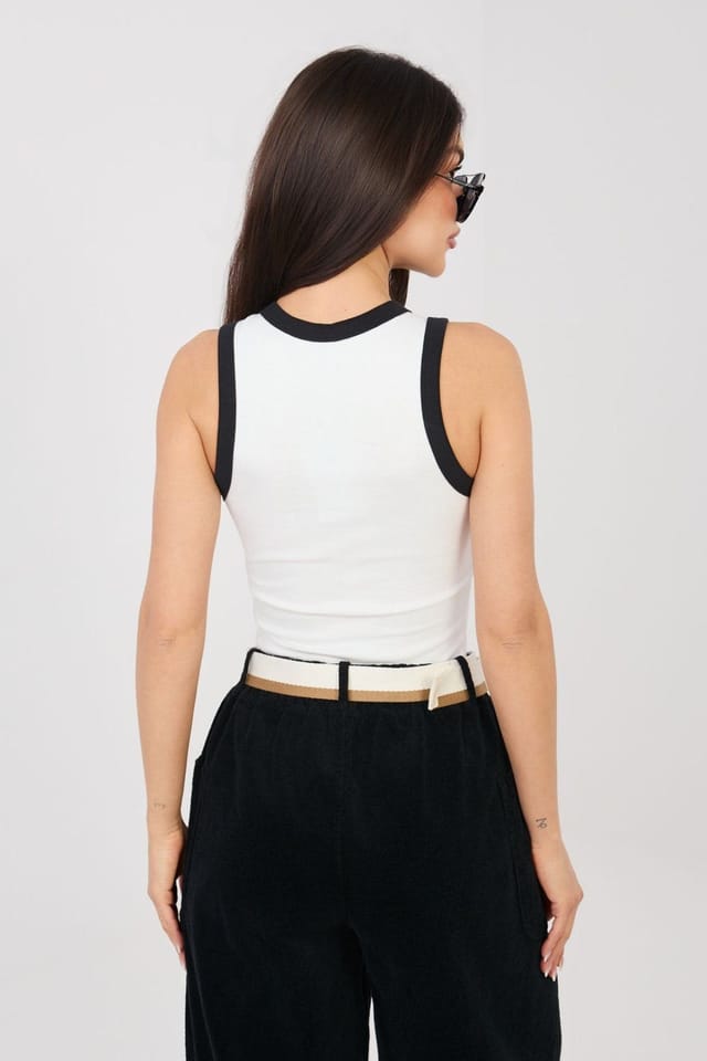 Love Lace Love Lace Women's Sleeveless Cotton Elastane Top with Contrast Trim in White - 3