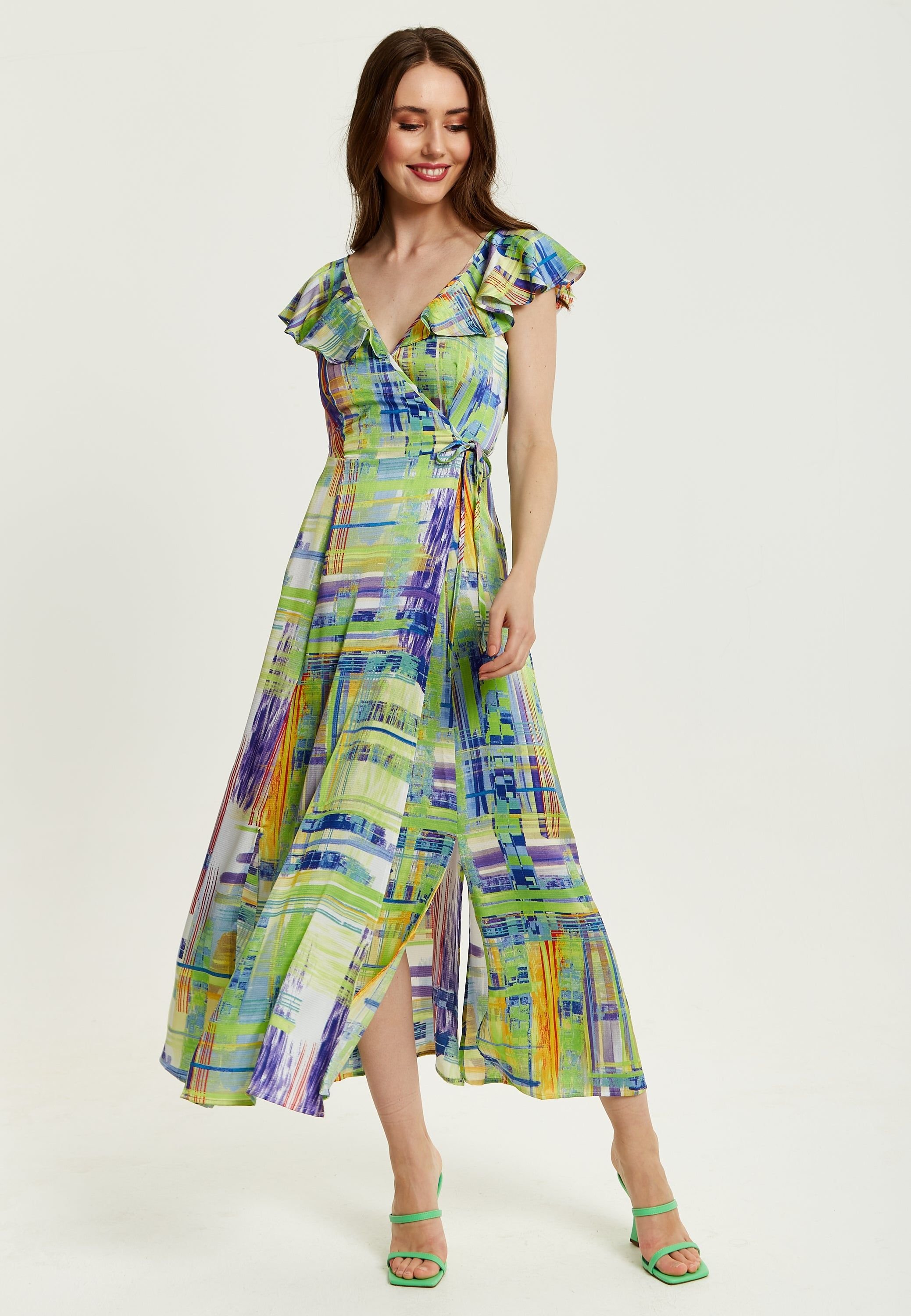 Liquorish Liquorish Women's Abstract Print Maxi Wrap Dress In Sage & Purple in Green - 2
