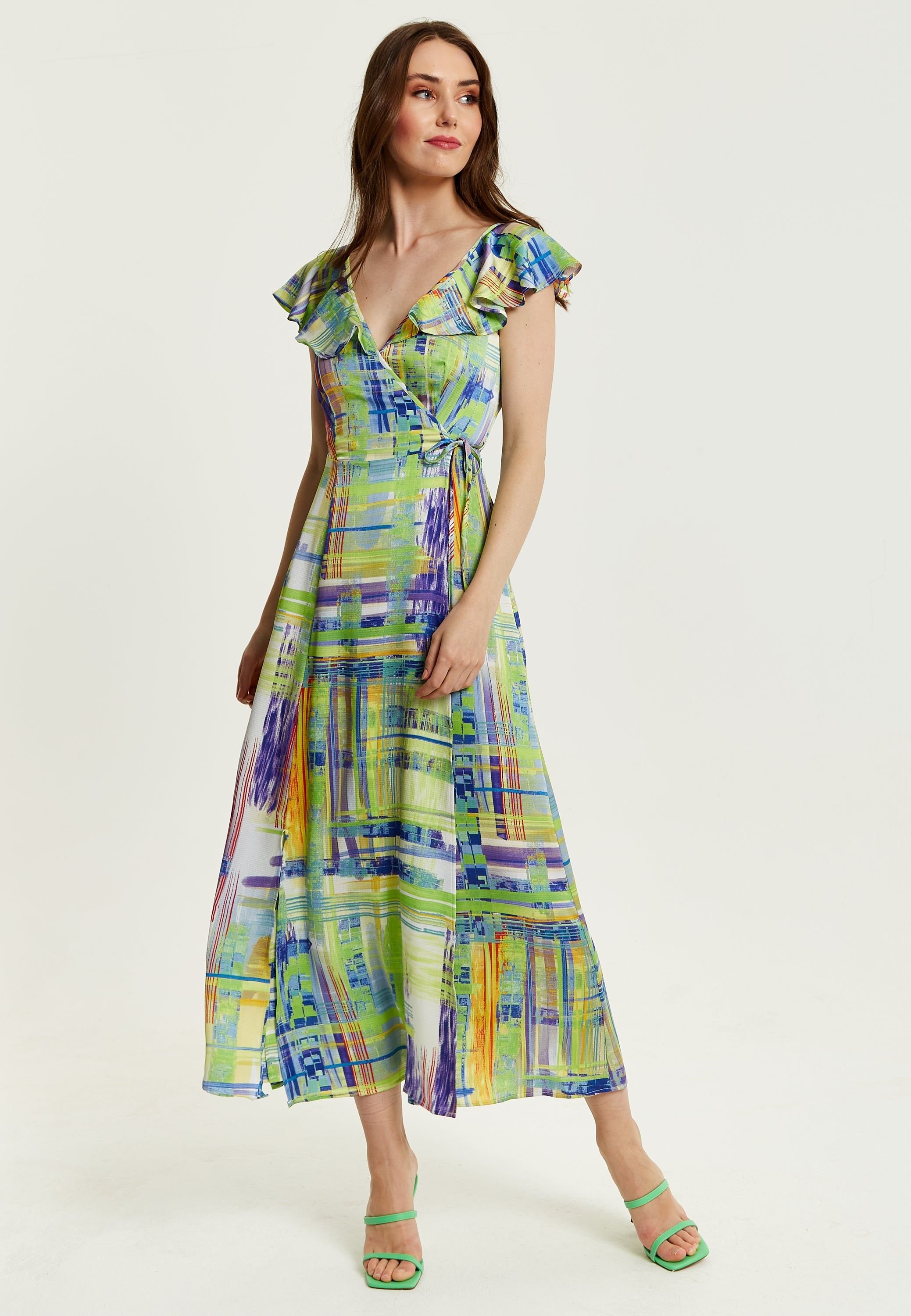 Liquorish Liquorish Women's Abstract Print Maxi Wrap Dress In Sage & Purple in Green - 3