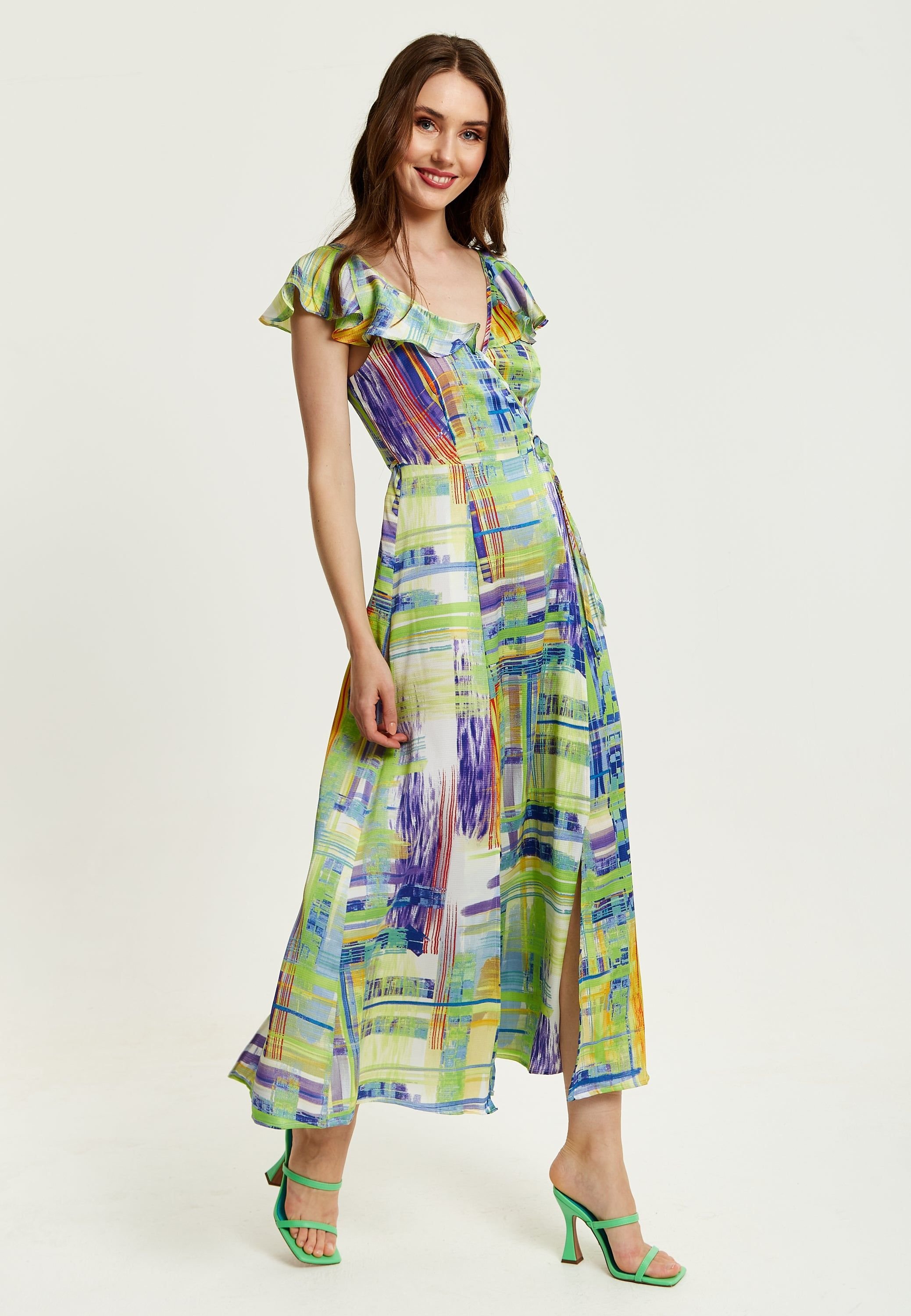 Liquorish Liquorish Women's Abstract Print Maxi Wrap Dress In Sage & Purple in Green - 4
