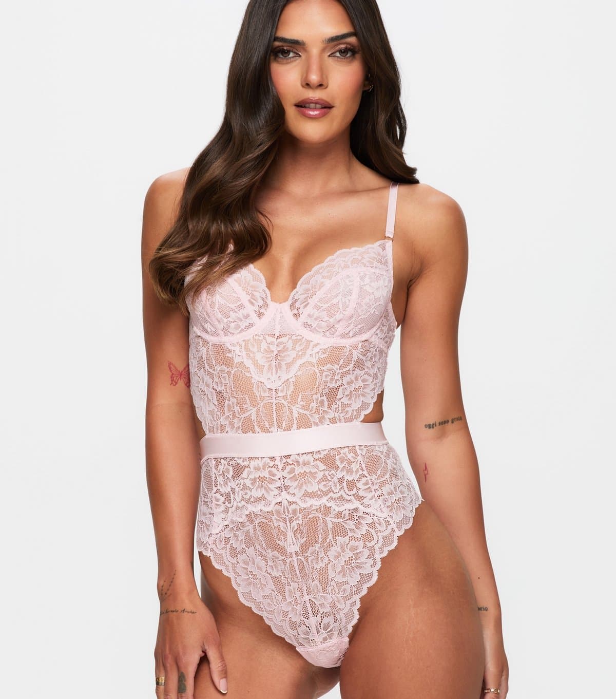 Ann Summers Women's Light Pink Lace Cut Out Bodysuit Ann Summers New Look