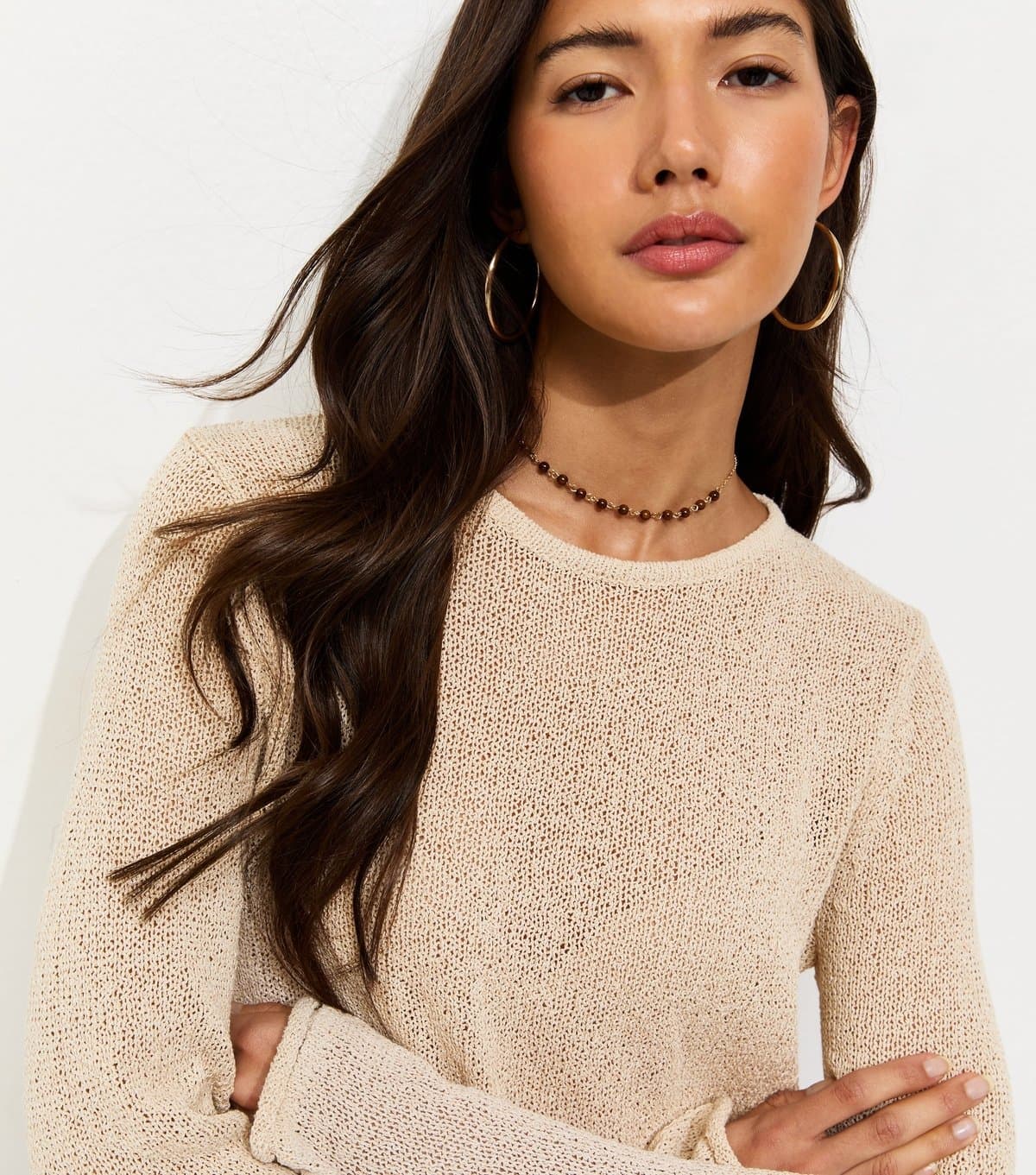 New Look Women's Oatmeal Cotton Rich Cropped Textured Jumper New Look