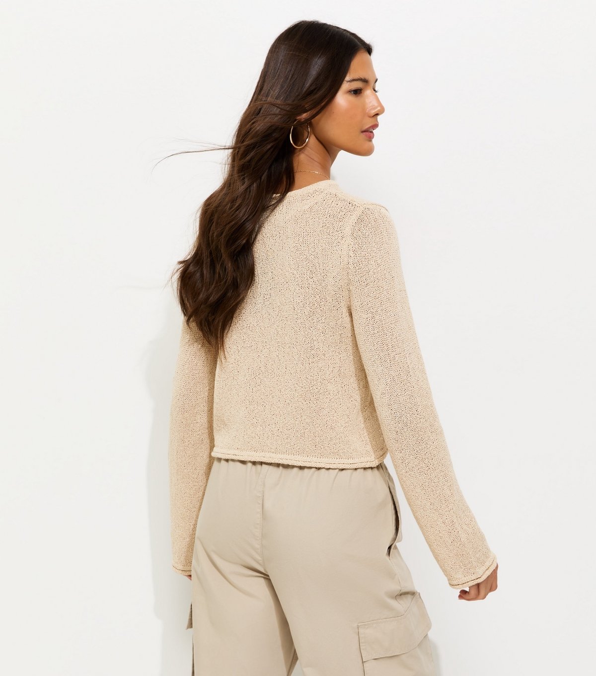 New Look Women's Oatmeal Cotton Rich Cropped Textured Jumper New Look - 4