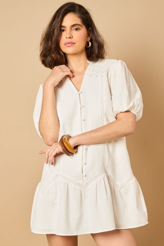 Oasis Oasis Women's Lace Trim Mini Dress in Ivory - 2