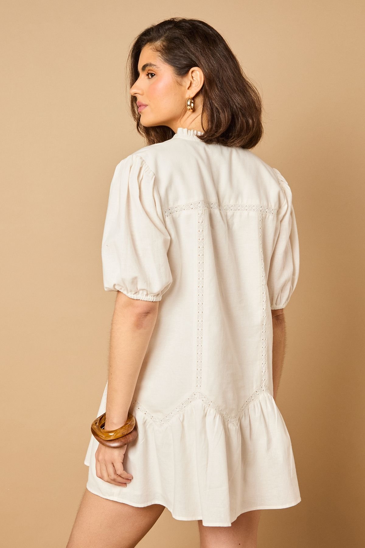 Oasis Oasis Women's Lace Trim Mini Dress in Ivory - 3