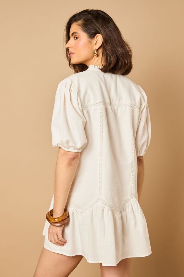 Oasis Oasis Women's Lace Trim Mini Dress in Ivory - 3