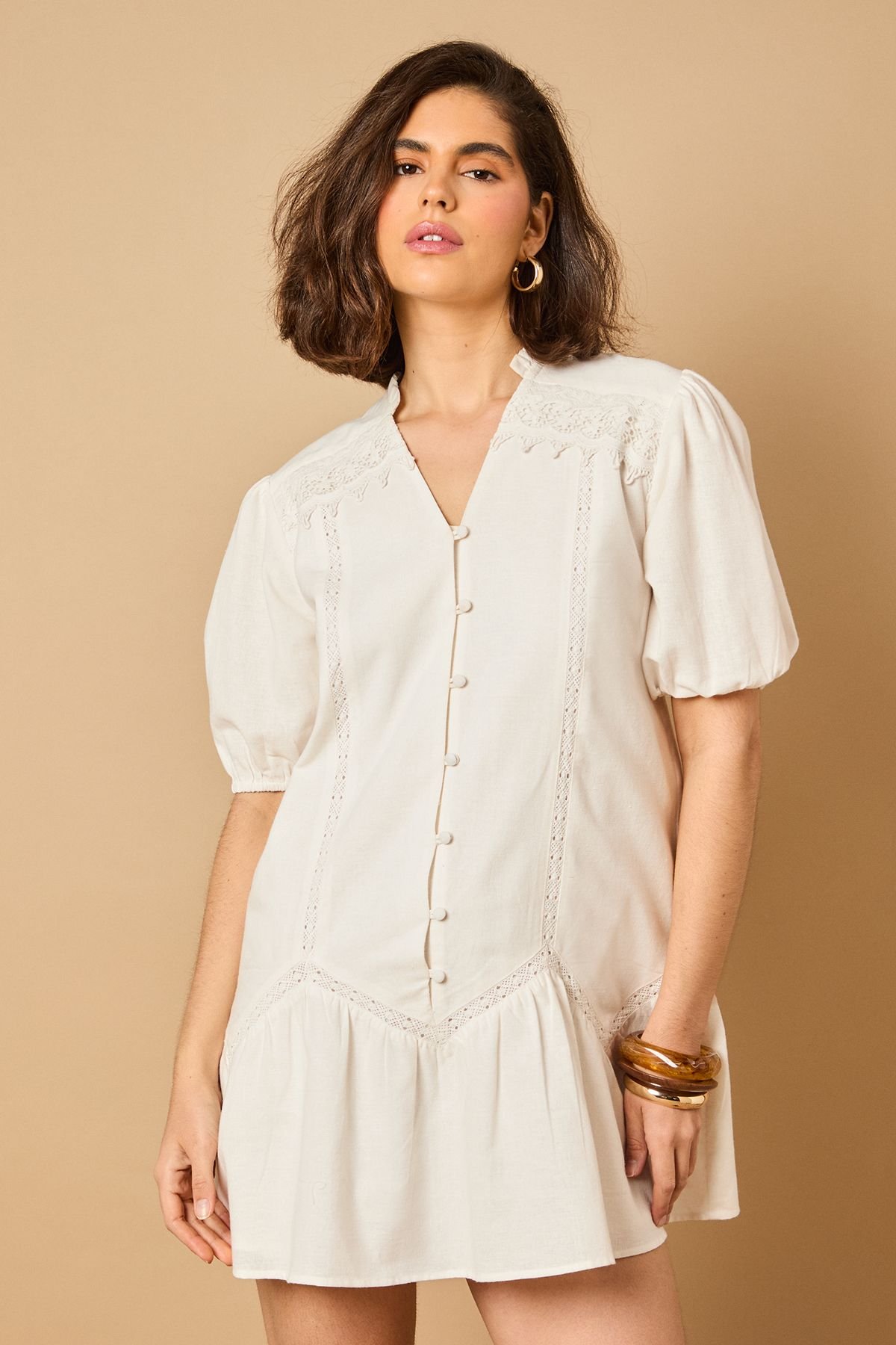 Oasis Oasis Women's Lace Trim Mini Dress in Ivory - 4