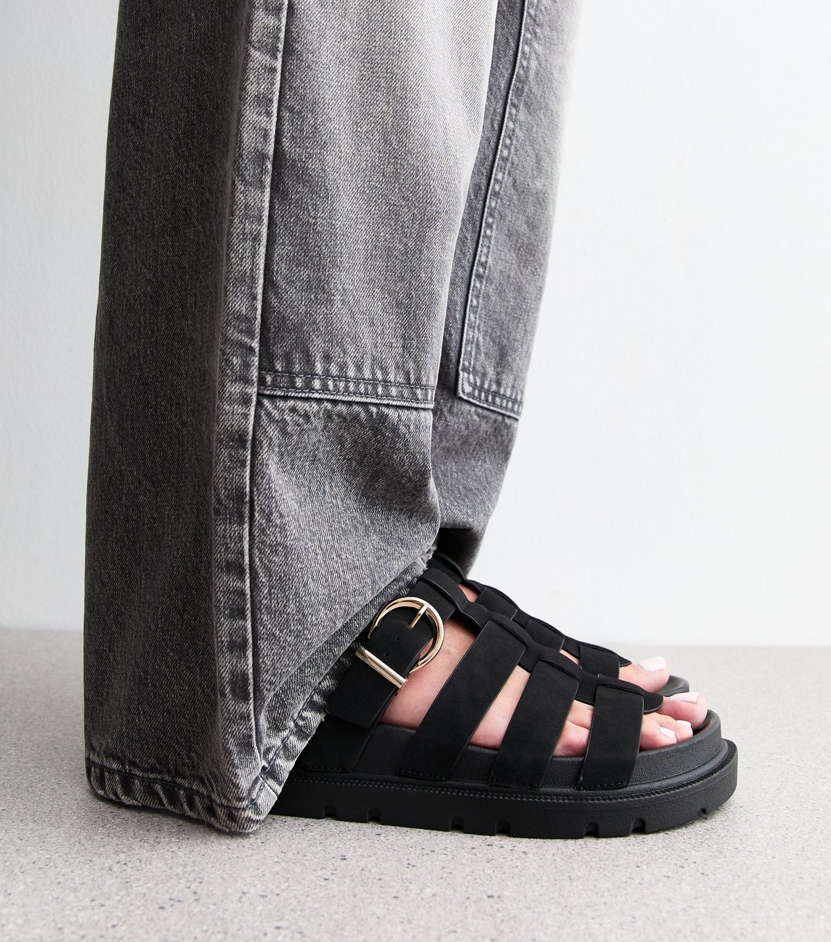 New Look Women's Black Faux Suede Gladiator Mule Sandals Vegan New Look - 2