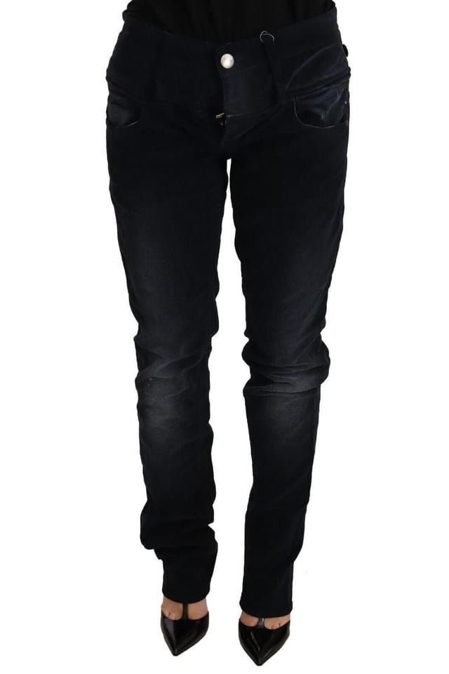 Acht Acht Women's Blue Washed Cotton Denim Low Waist Loose Fit Trousers Jeans - 2