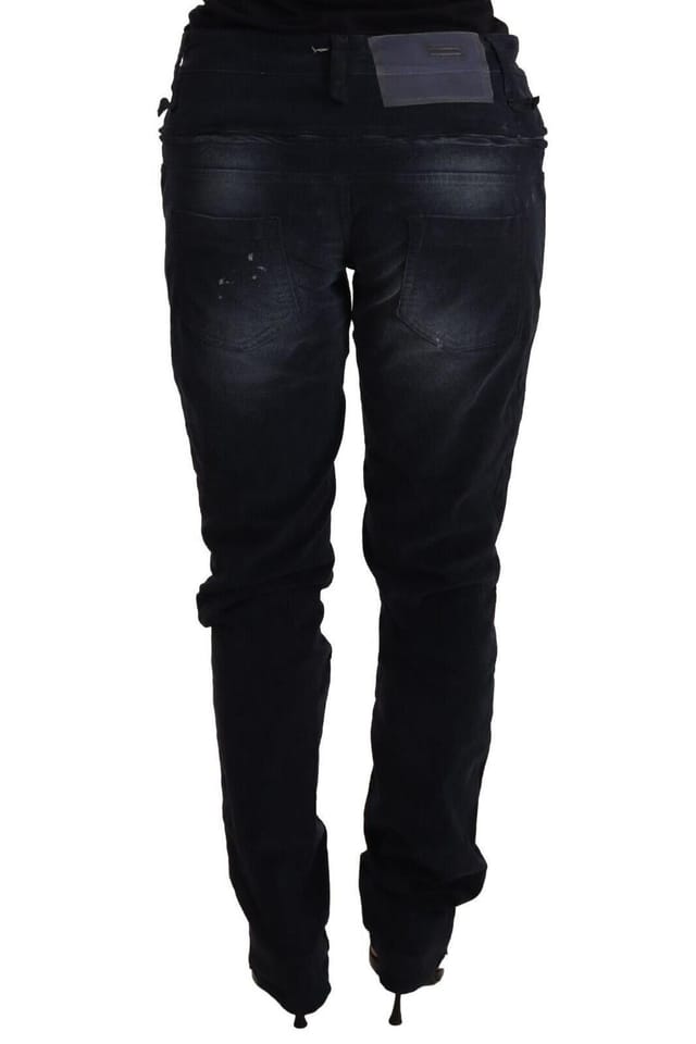 Acht Acht Women's Blue Washed Cotton Denim Low Waist Loose Fit Trousers Jeans - 3