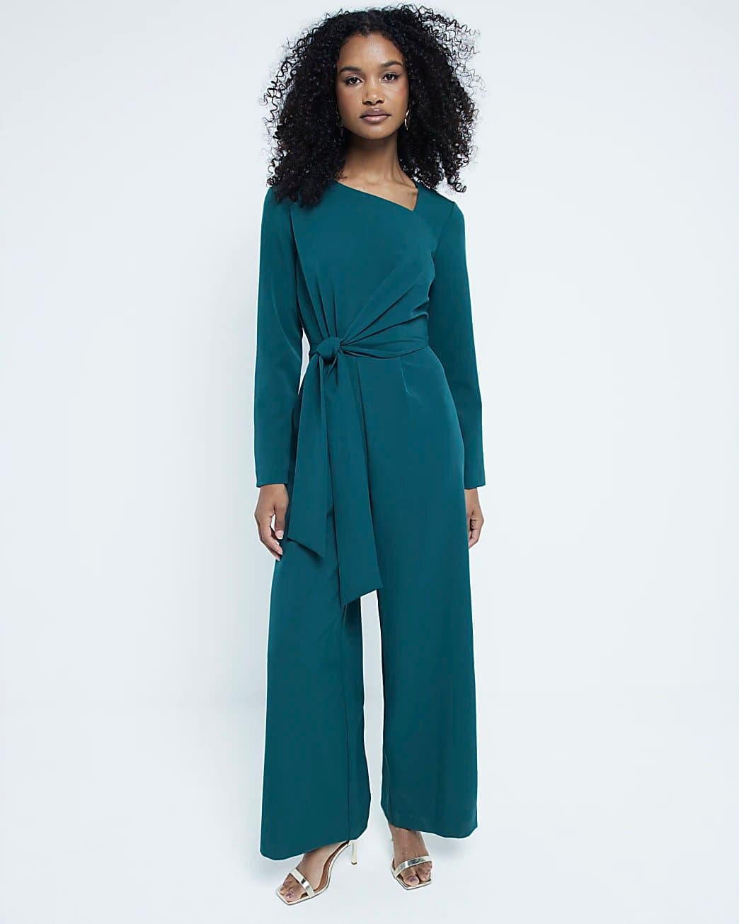 River Island River Island Womens Green Tailored Wrap Front Jumpsuit