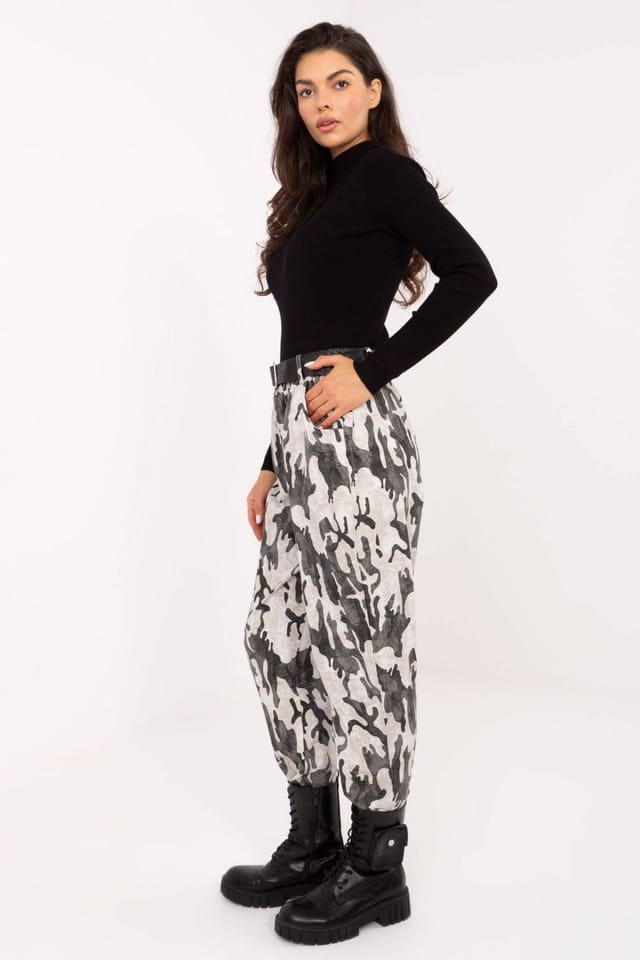 Love Lace Love Lace Women's High Waisted Camo Tapered Casual Trousers in Beige - 2
