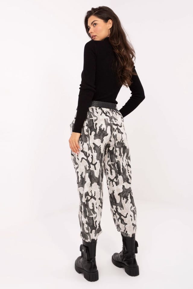 Love Lace Love Lace Women's High Waisted Camo Tapered Casual Trousers in Beige - 3