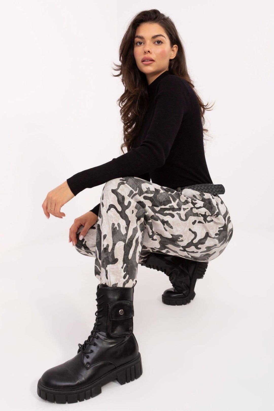 Love Lace Love Lace Women's High Waisted Camo Tapered Casual Trousers in Beige - 4