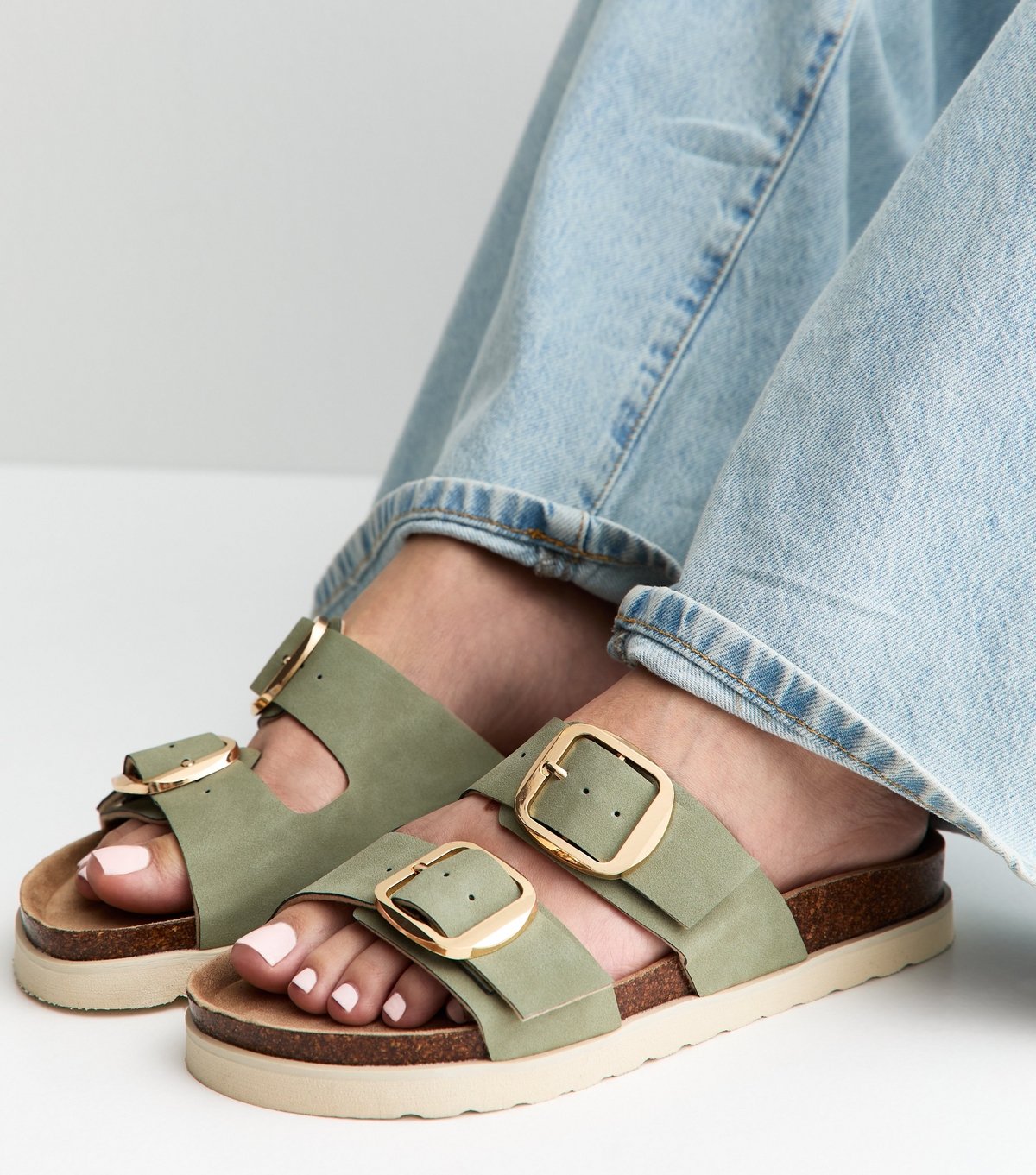 New Look Women's Mink Green Cork Sole Double Strap Mule Sandals Vegan New Look - 2