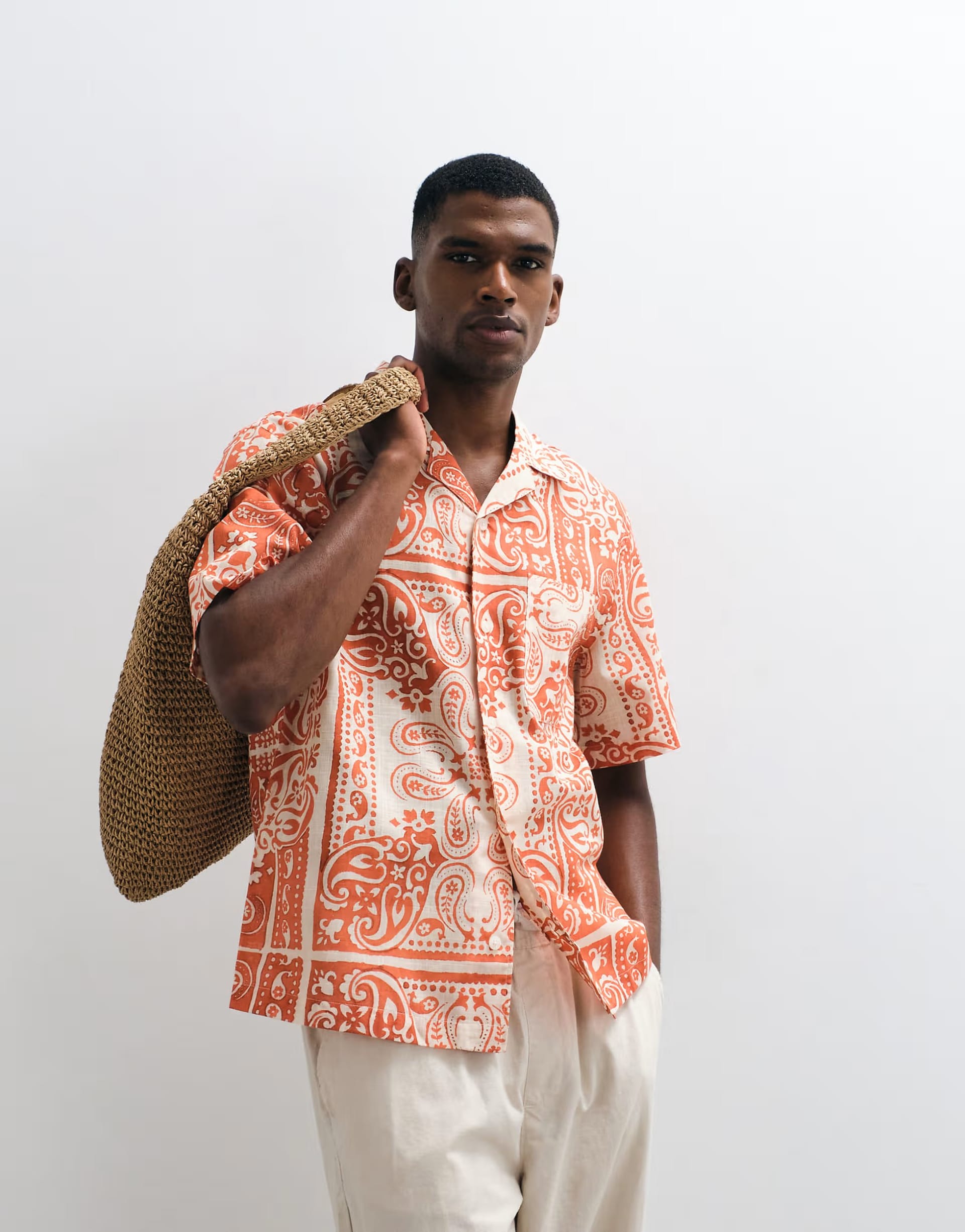 ASOS Burnt Orange Cotton Retro Paisley Shirt