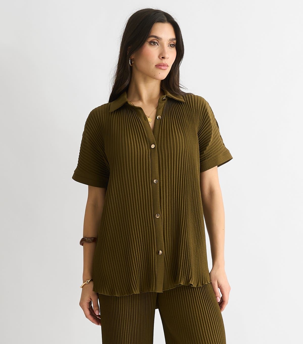 Gini London Women's Khaki Pleated Shirt Gini London New Look
