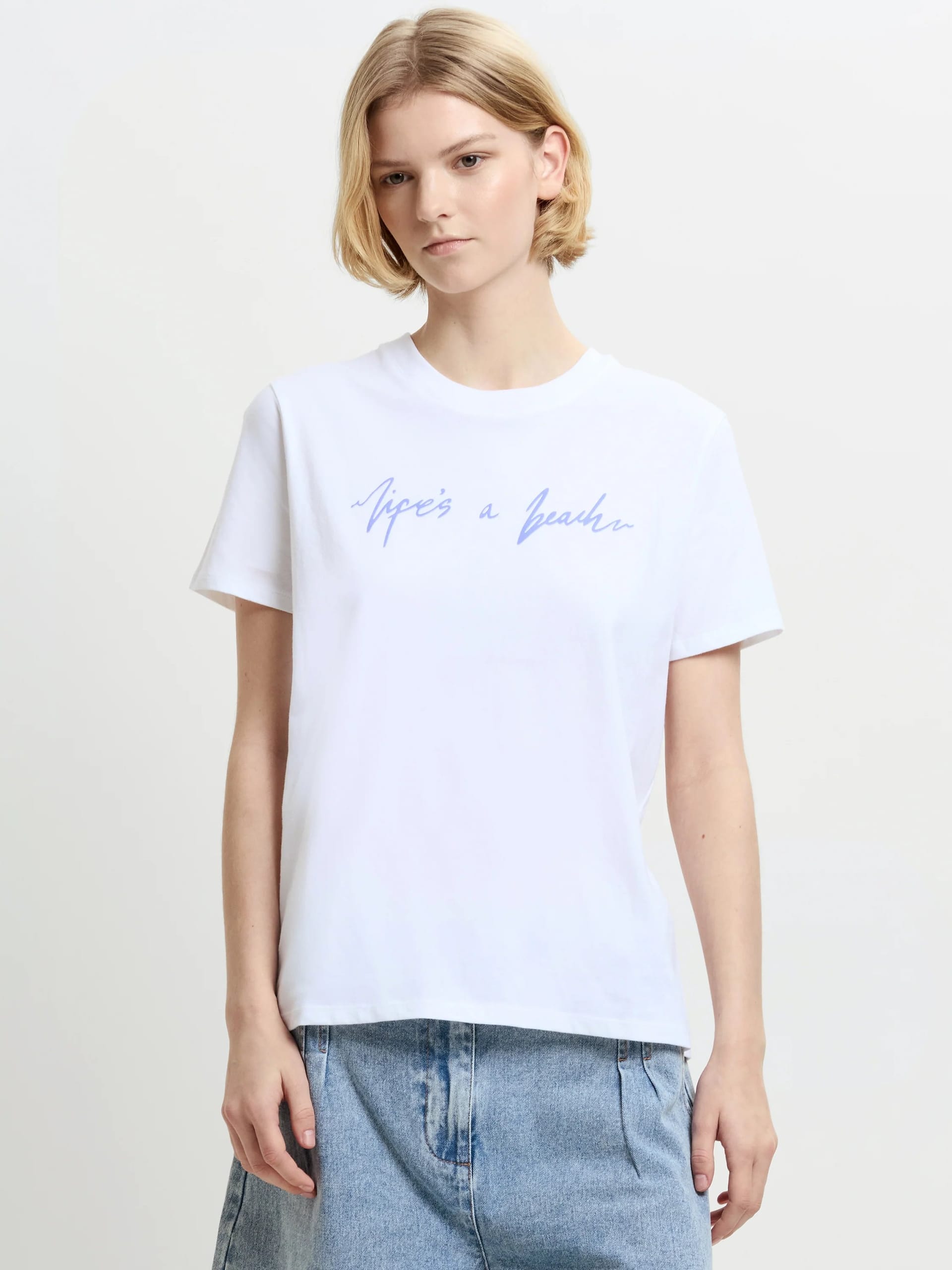 French Connection White Peached Cotton Graphic T-Shirt