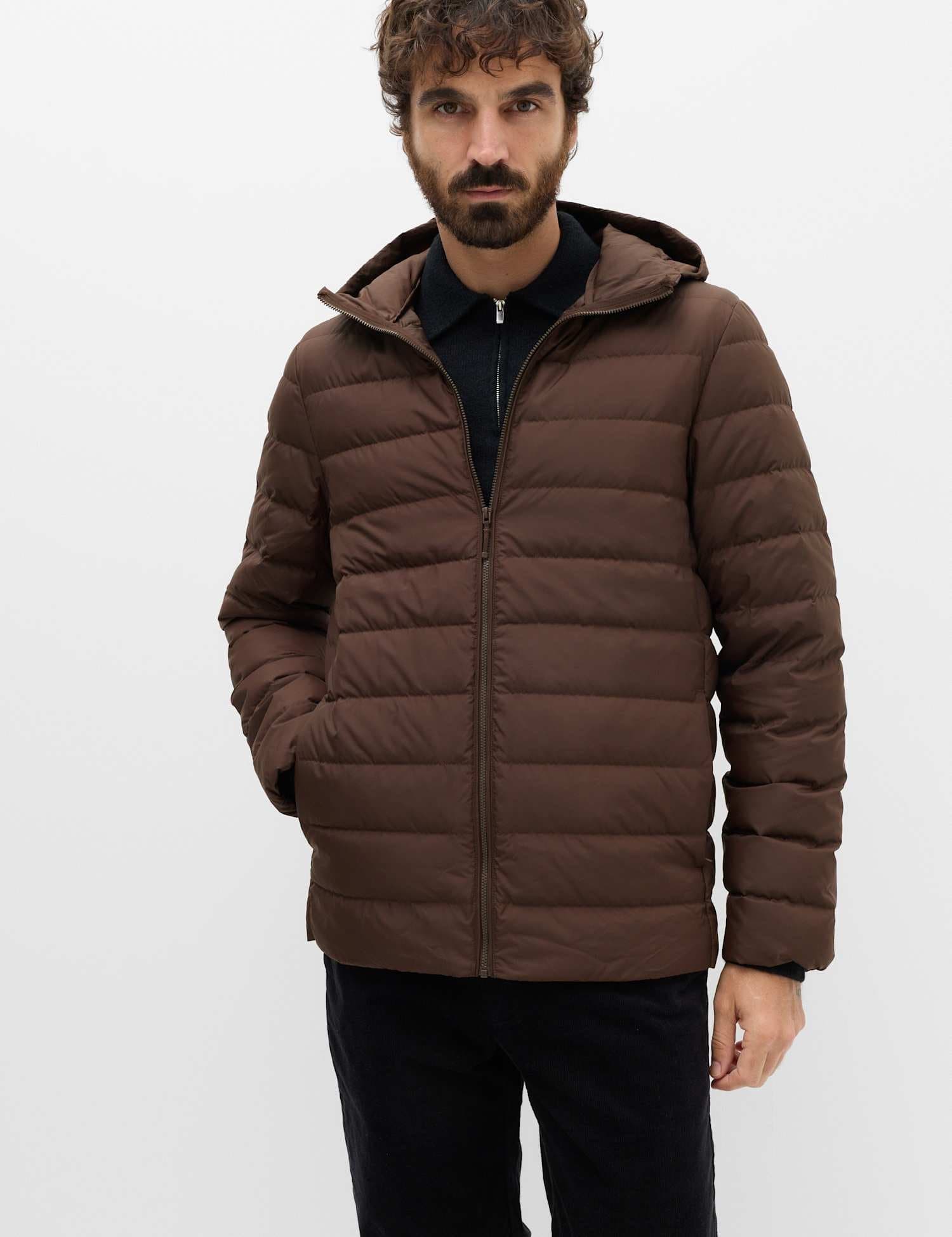 Marks & Spencer M&S Feather and Down Hooded Puffer Jacket Bitter Chocolate