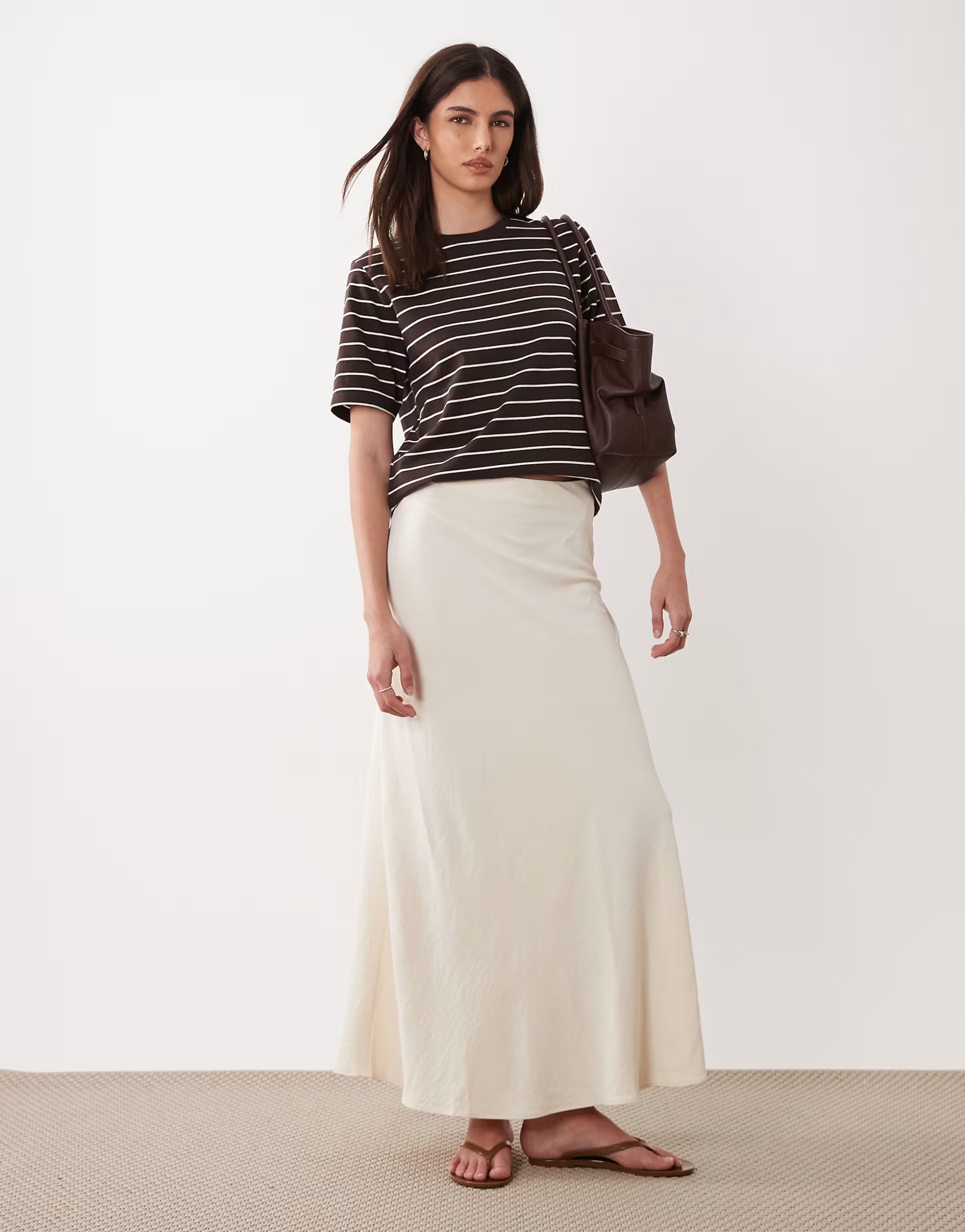 ASOS JDY a-line satin maxi skirt in cream - 1