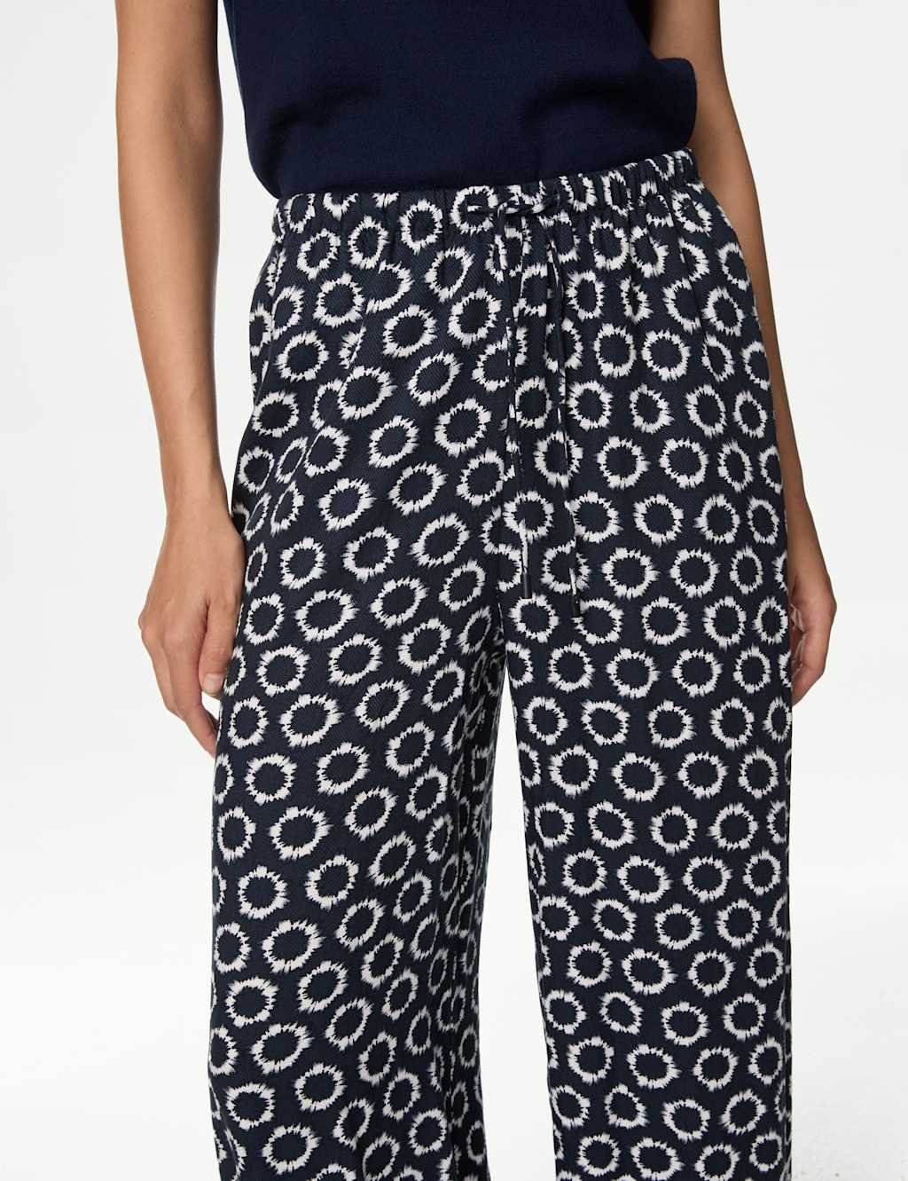 Marks & Spencer M&S Wide Leg Floral Elasticated Waisted Trousers Navy Mix - 3