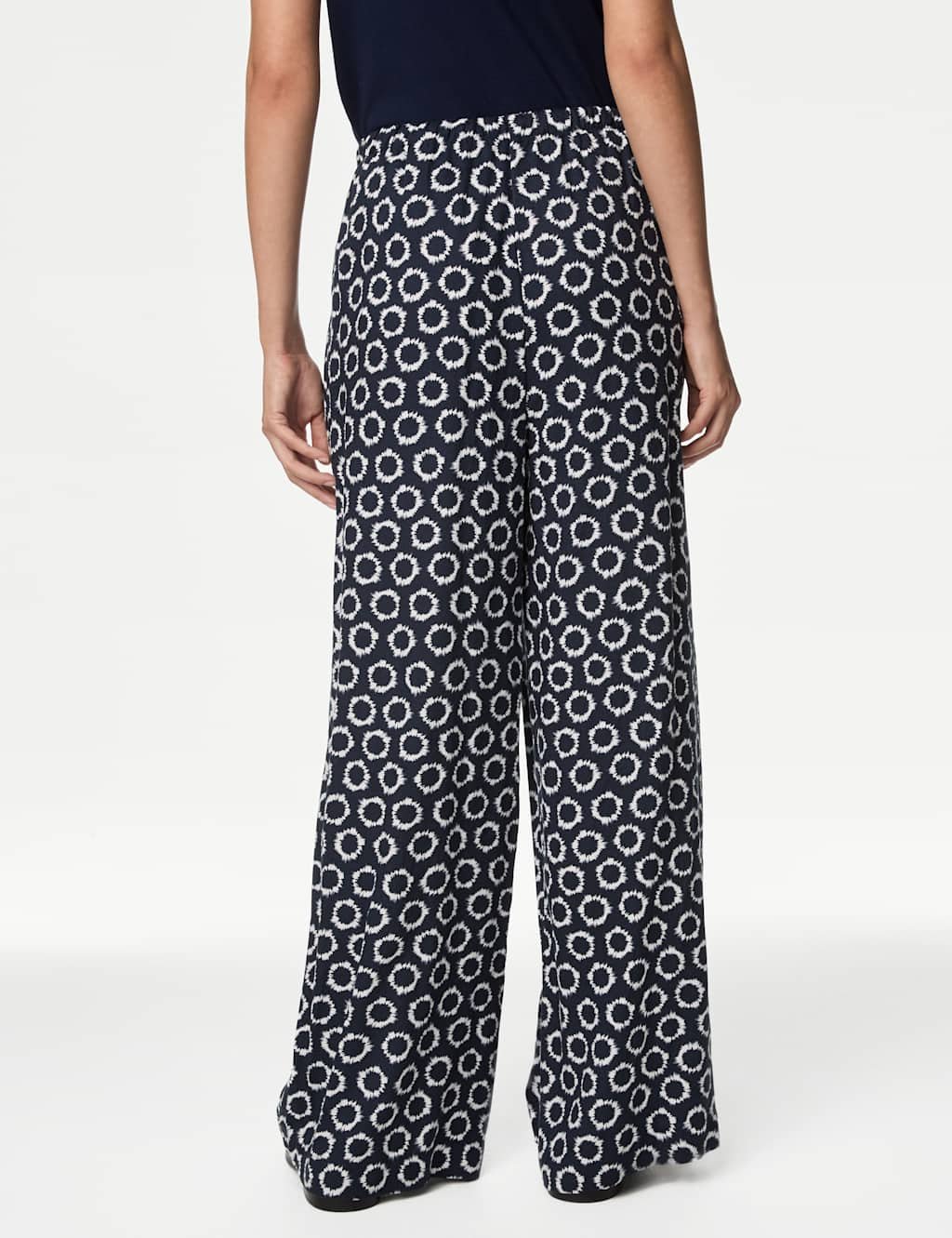 Marks & Spencer M&S Wide Leg Floral Elasticated Waisted Trousers Navy Mix - 4