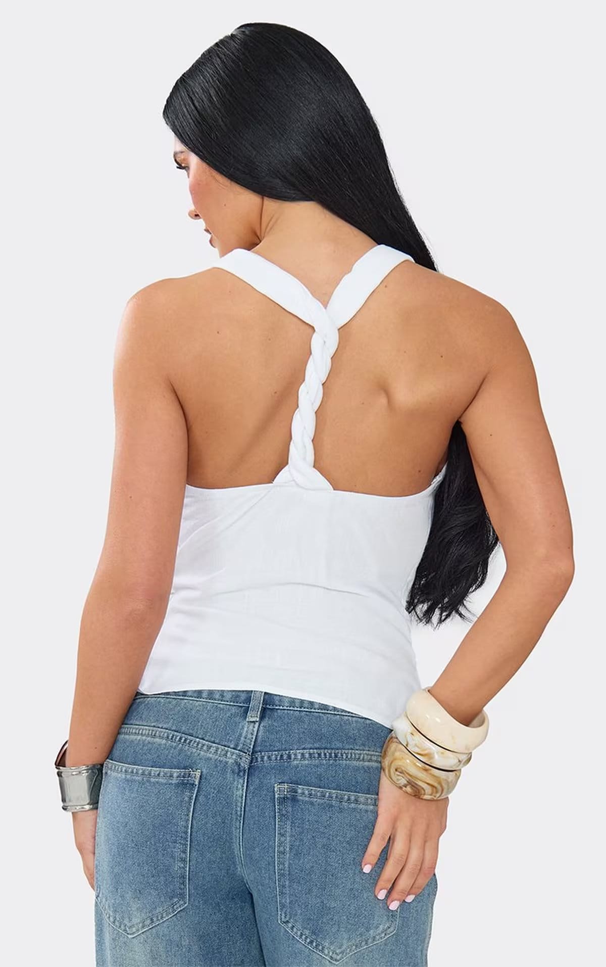EGO Cowl Halterneck Twist Back Detail Top In White, Women's Size UK 6 - 1