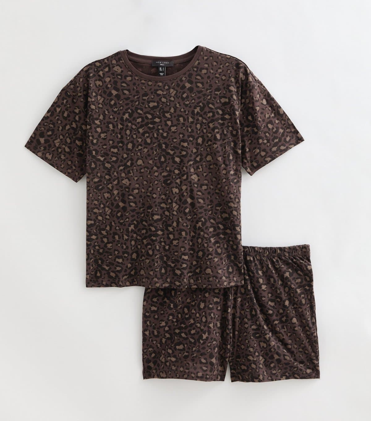 New Look Women's Tall Cotton Brown Leopard Print T-Shirt and Shorts Pyjama Set New Look