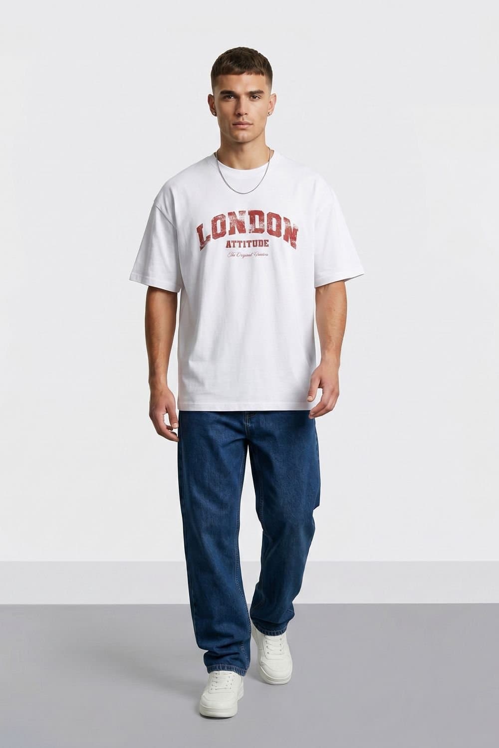 LONDON ATTITUDE LONDON ATTITUDE Men's Original Creators Premium Cotton T-Shirt with Vintage Red Logo in White