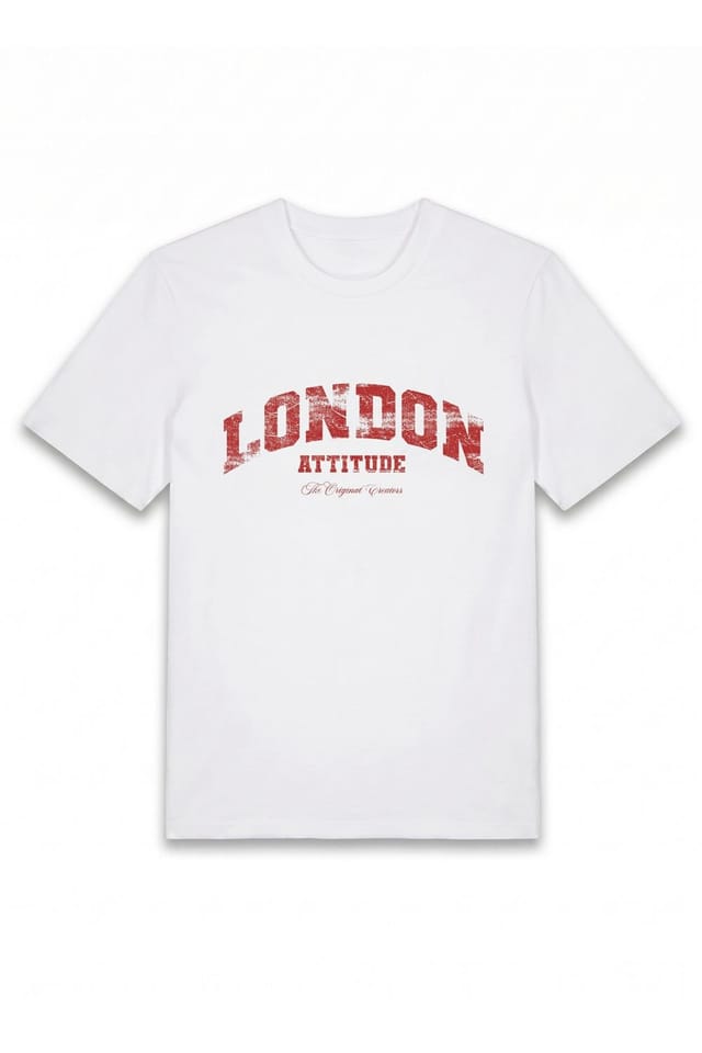 LONDON ATTITUDE LONDON ATTITUDE Men's Original Creators Premium Cotton T-Shirt with Vintage Red Logo in White - 2