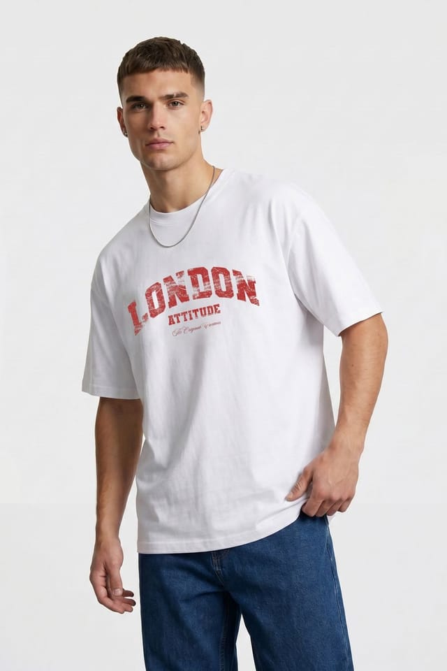 LONDON ATTITUDE LONDON ATTITUDE Men's Original Creators Premium Cotton T-Shirt with Vintage Red Logo in White - 3