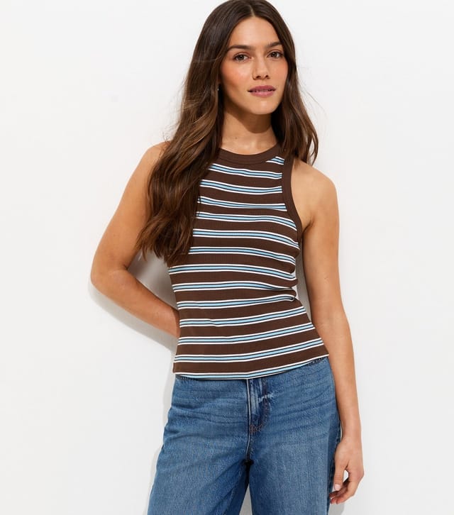 New Look Women's Petite Brown Striped Racer Back Vest Top New Look - 2