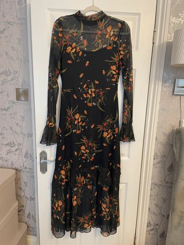 TikTok Black mesh floral maxi dress