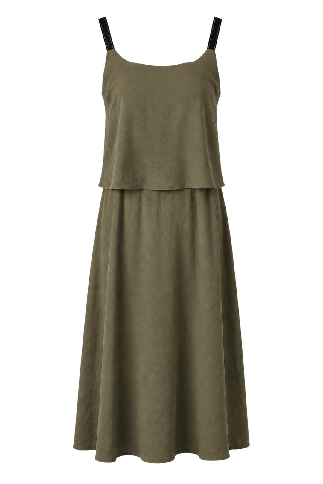 MixRay MixRay Women's Sleeveless A-line Maxi Dress With Square Neckline in Khaki