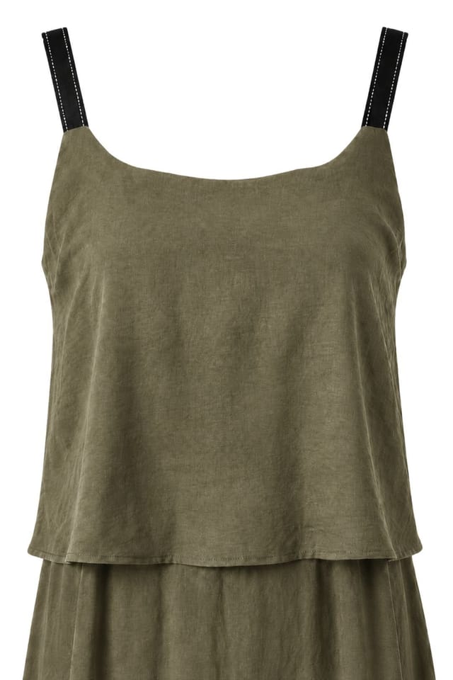 MixRay MixRay Women's Sleeveless A-line Maxi Dress With Square Neckline in Khaki - 2