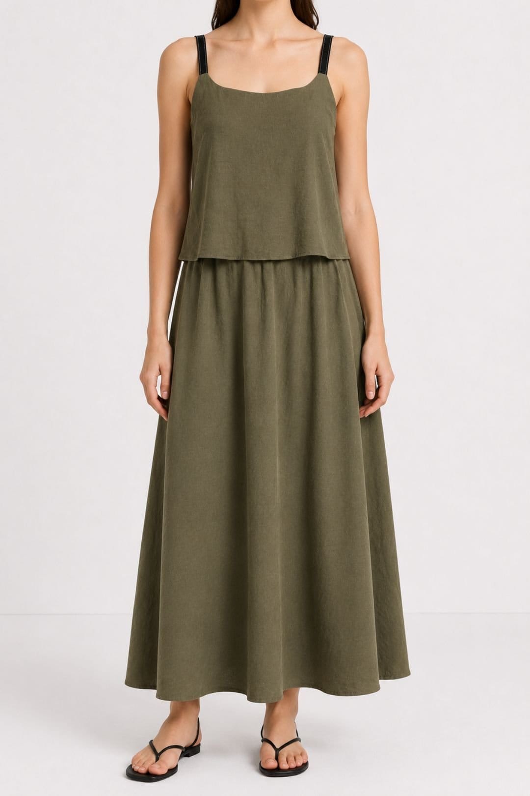 MixRay MixRay Women's Sleeveless A-line Maxi Dress With Square Neckline in Khaki - 4