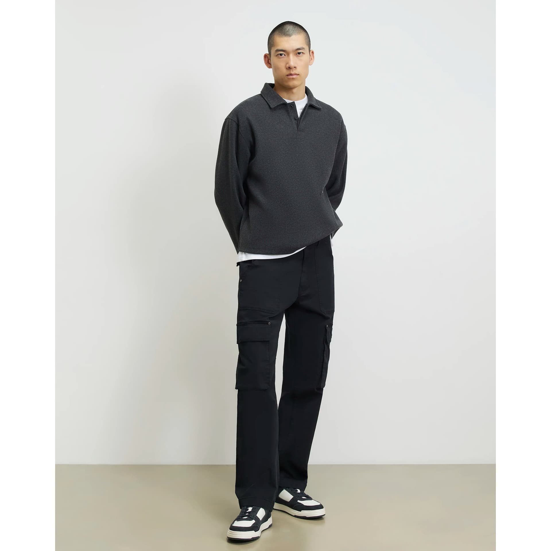 River Island Mens River Island Black Loose Fit Cotton Cargo Trousers