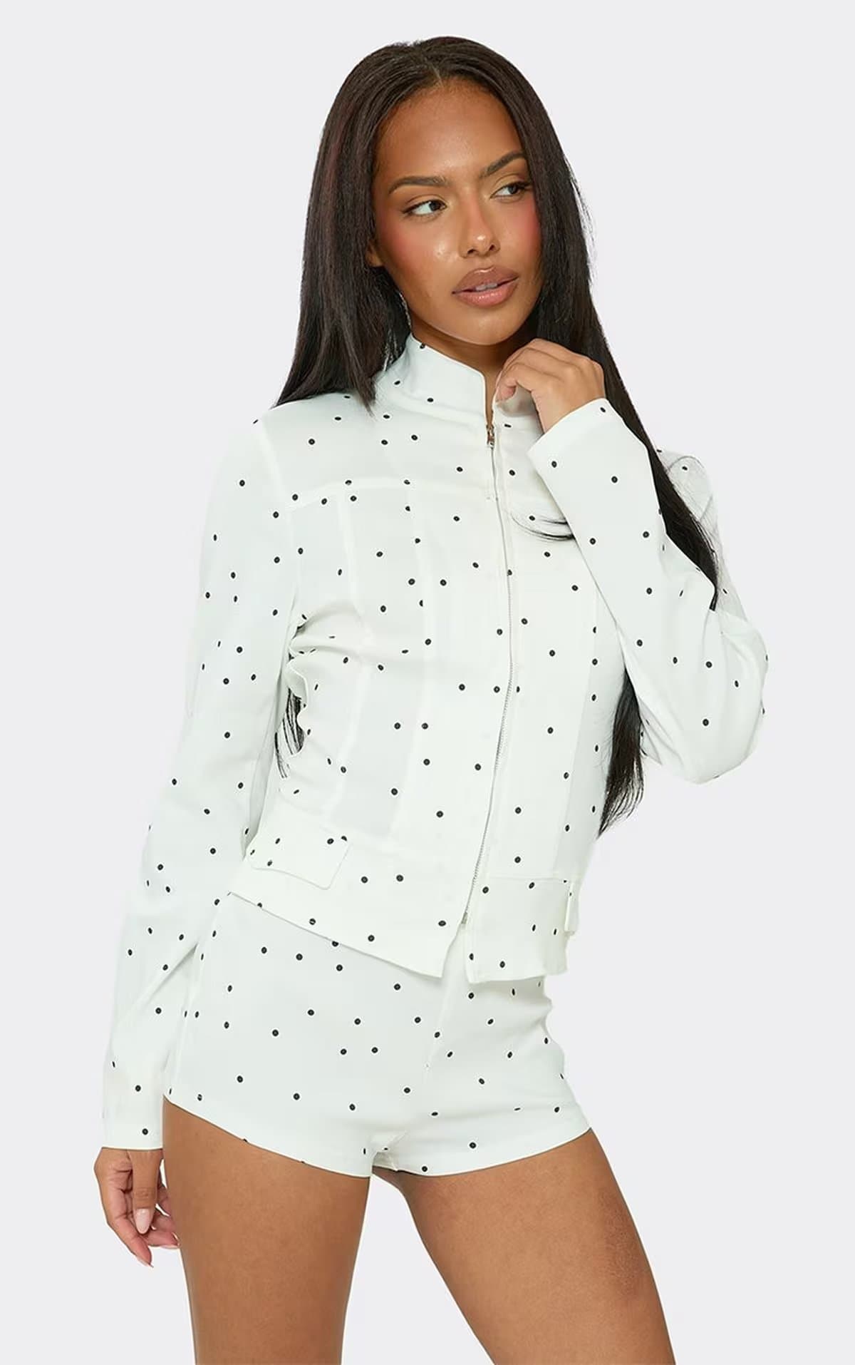 EGO Low Rise Mini Shorts In White Polka Dot, Women's Size UK 6