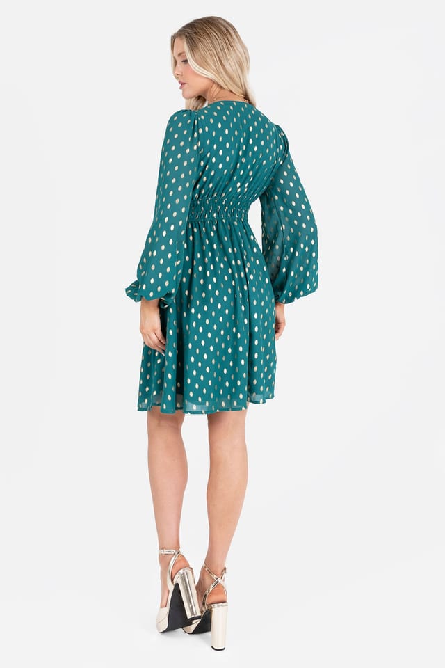 Lovedrobe Lovedrobe Women's Long Sleeve V Neck Mini Dress in Green - 3