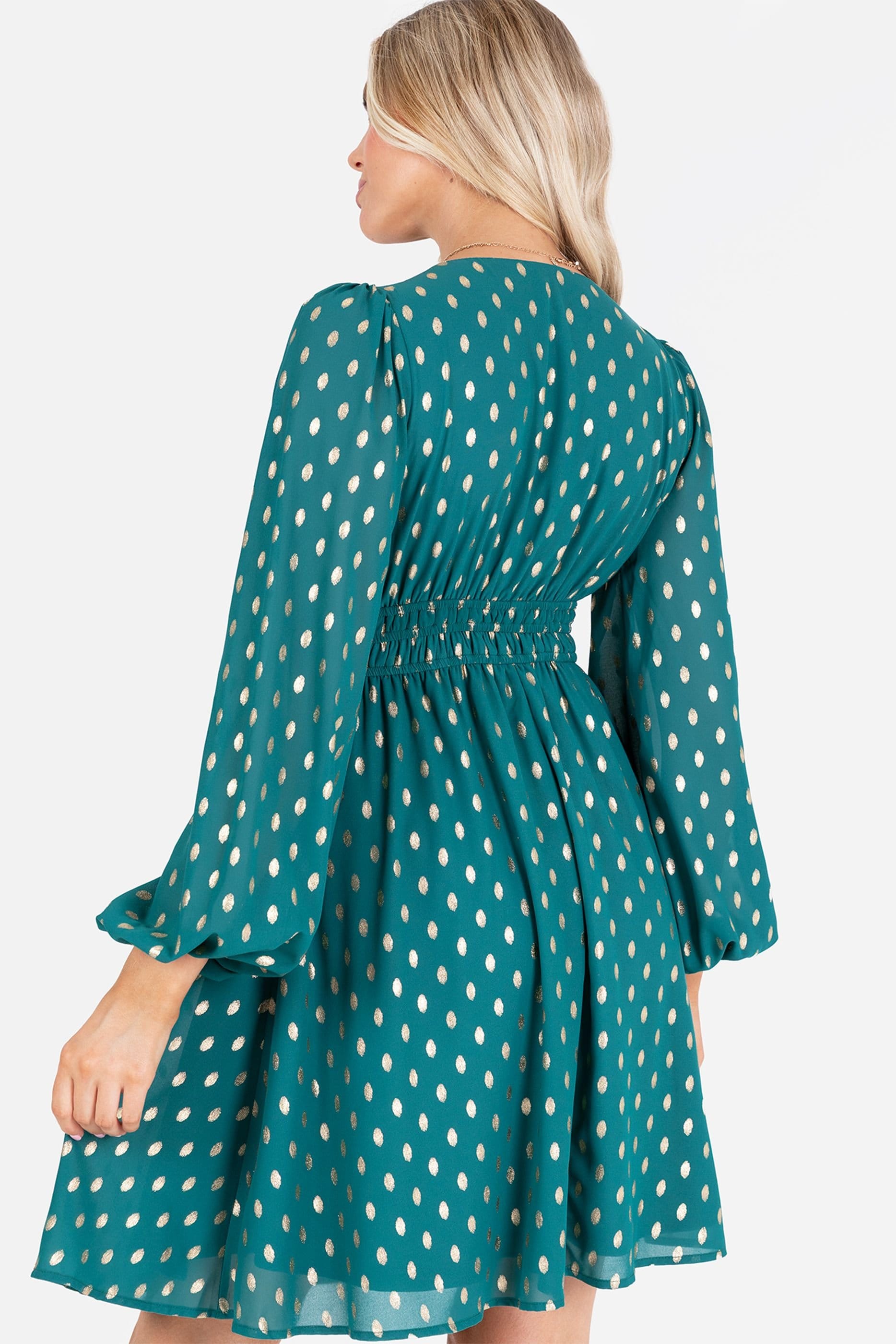 Lovedrobe Lovedrobe Women's Long Sleeve V Neck Mini Dress in Green - 4