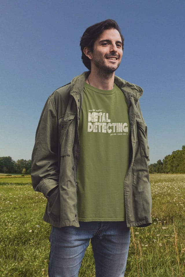 Bad Zebedee Bad Zebedee Men's Ask Me About Metal Detecting T-Shirt in Khaki - 2