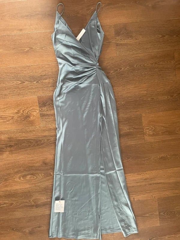 ASOS ASOS UK 6 satin cami maxi dress with drape detail in dusky blue