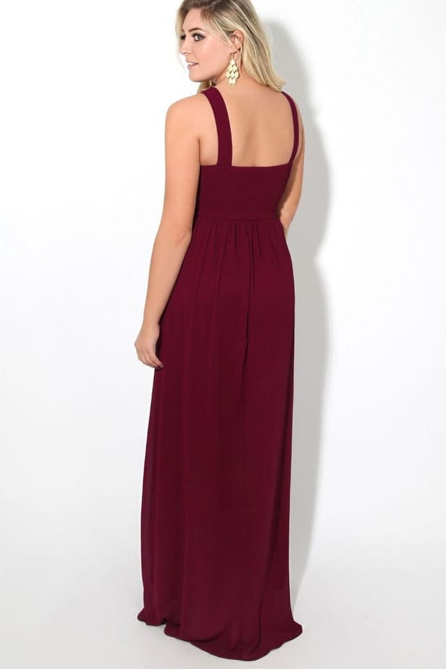 KRISP KRISP Women's Pleated Front Chiffon Maxi Dress in Red - 3