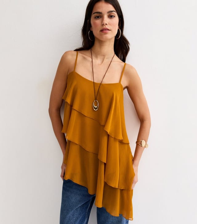 New Look Women's Burnt Orange Chiffon Asymmetric Ruffled Cami New Look - 2