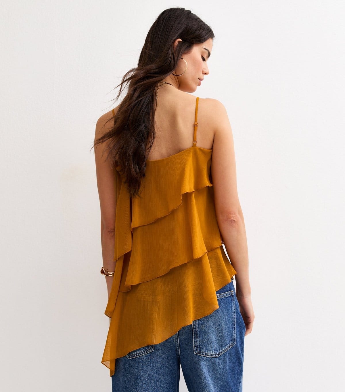 New Look Women's Burnt Orange Chiffon Asymmetric Ruffled Cami New Look - 4