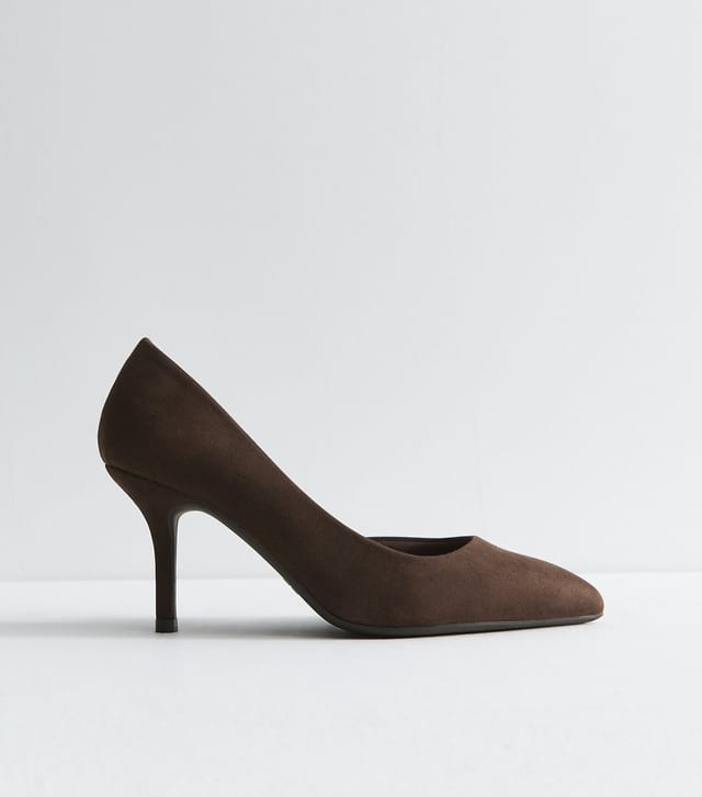 New Look Women's Wide Fit Dark Brown Faux Suede D'Orsay Court Shoes Vegan New Look - 3