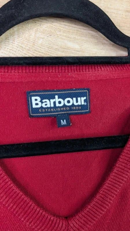 Barbour Barbour Jumper Mens Size Medium Red V Neck Pima Cotton Fine Knit Golf Pullover